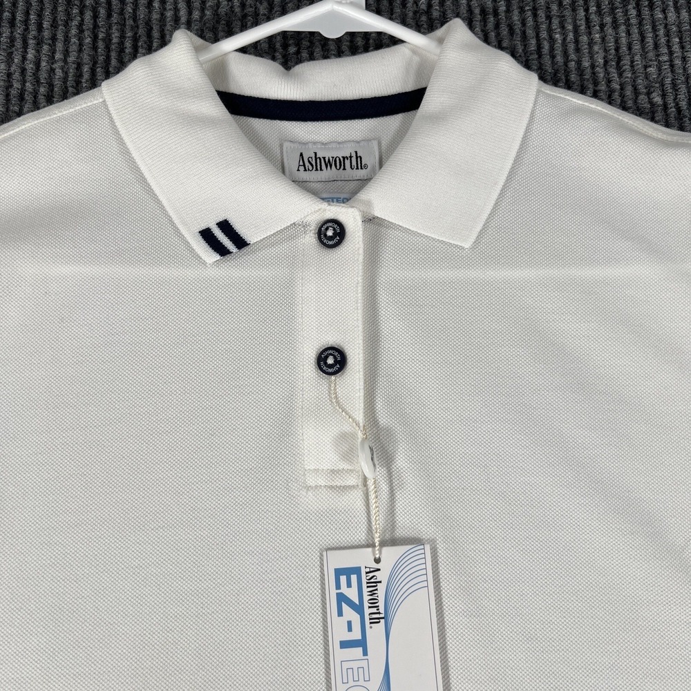 Ashworth Womens Shirt Medium White Short Sleeve Polo 100% Cotton New NWT